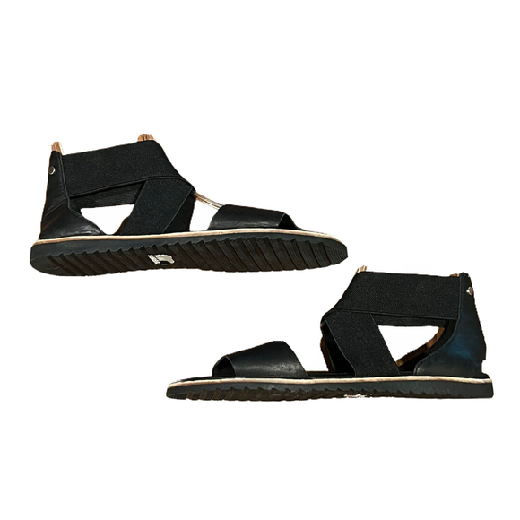 Sorel Ella Black Leather Slip On Flat Ankle-Strap Open Toe Sandals Womens Sz 6.5 - Picture 6 of 12